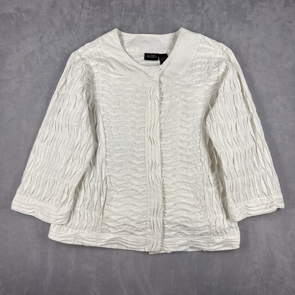 Sara Studio Women's Large White Textured Crinkle Jacket 3/4 Sleeve